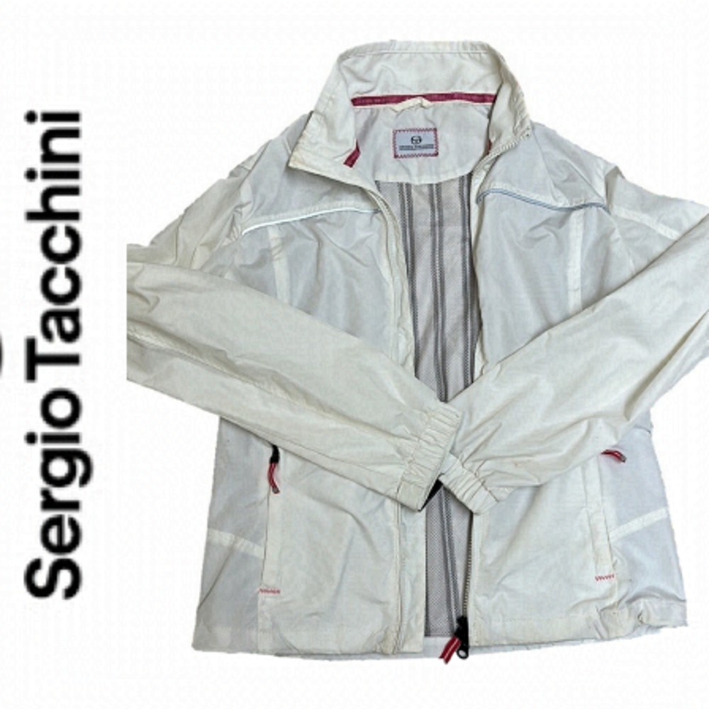 Sergio Tacchini White with Grey and pink detail windbreaker lightweight size 8